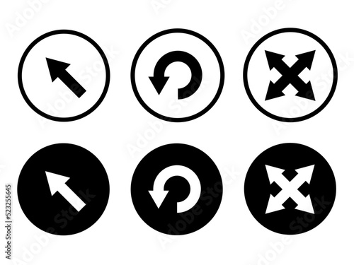Set arrow icons in modern style are located on white and black backgrounds. The pack has six icons.