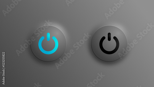 Power buttons in neumorphism (Soft UI) style. Minimalist switch icons for website or apps design. User interface elements  with  dark mode.