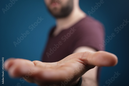 open hand young man clean