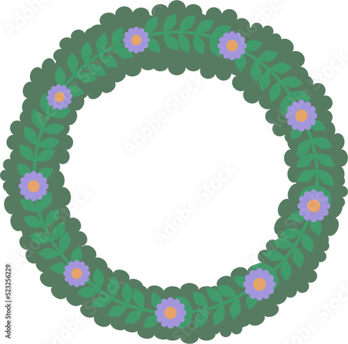 Wreath of flowers and leaves. Flat design.