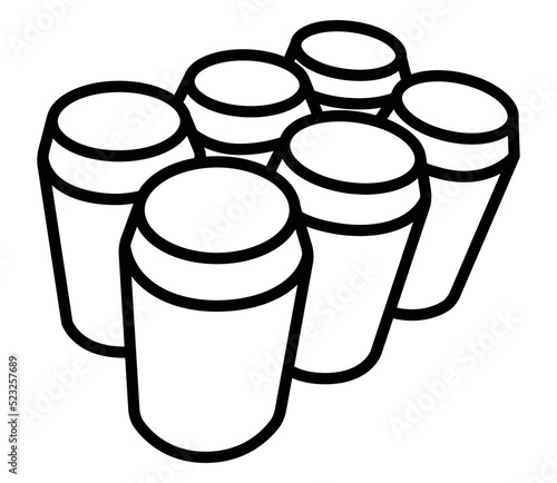 Six pack or multi-pack of cans line art vector icon for food apps and websites