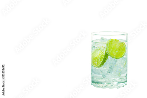 Glass of gin and tonic with ice and lime isolate on white background.