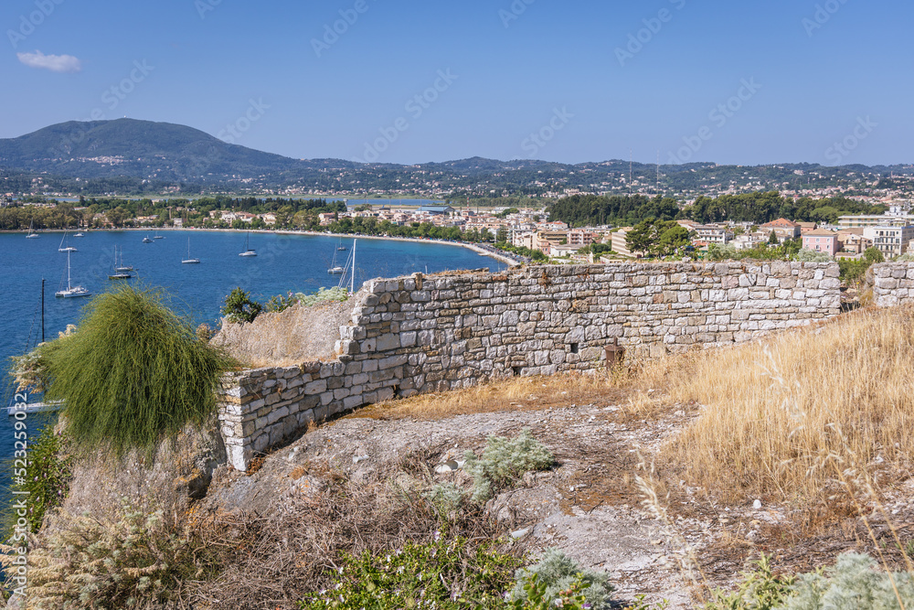 View from hilltop of Old Venetian Fortress in Corfu city on Corfu Island, Greece