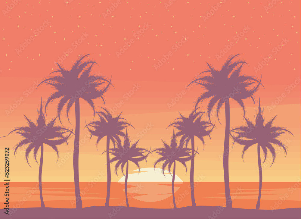 sunset landscape with palms