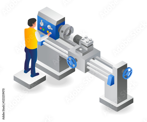 Male operator is running a cnc lathe