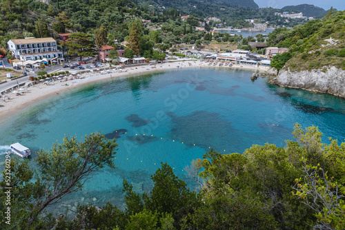 View on Agios Spyridonas beach, Palaiokastritsa village, Corfu Island, Greece