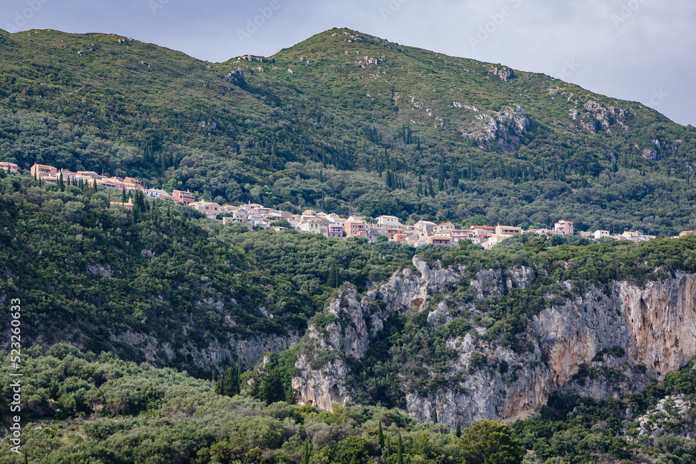 Lakones village, view from Palaiokastritsa village, Corfu Island, Greece