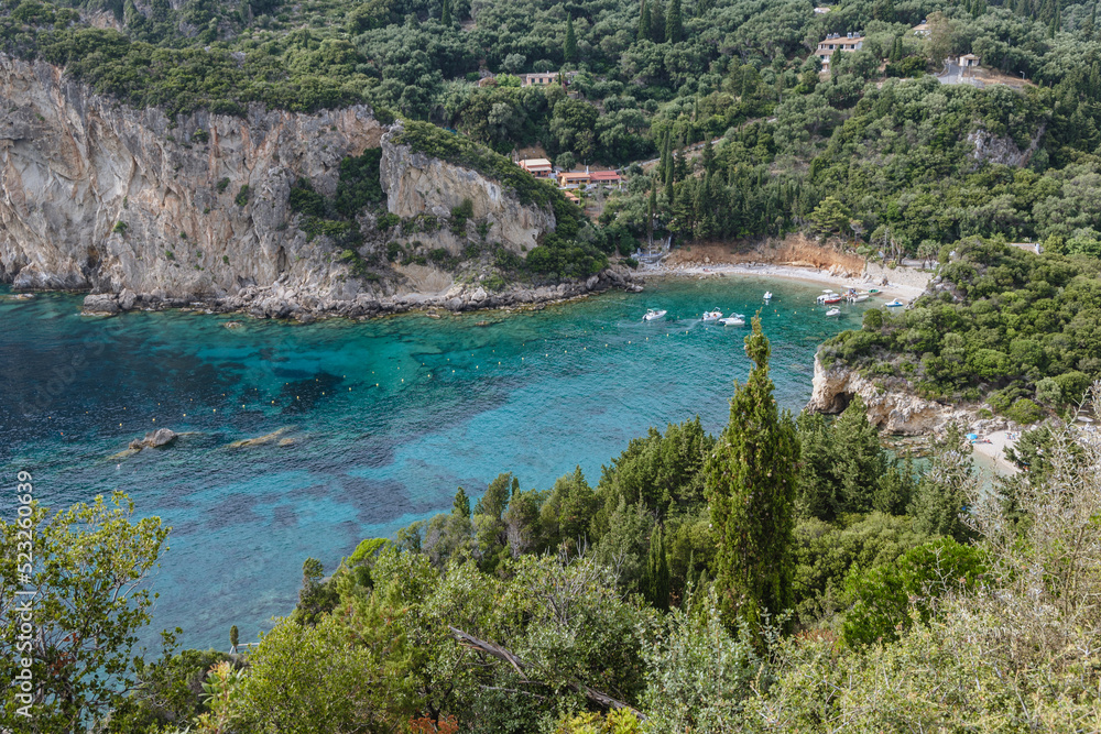 Ampelaki Beach in Palaiokastritsa village, Corfu Island, Greece