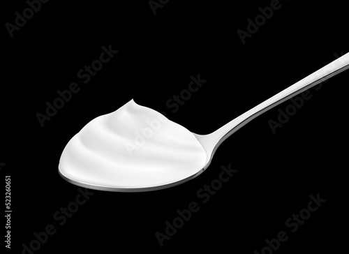 Metal spoon with creamy foam. Vector illustration isolated on black background. Ready for use in your design. EPS10.