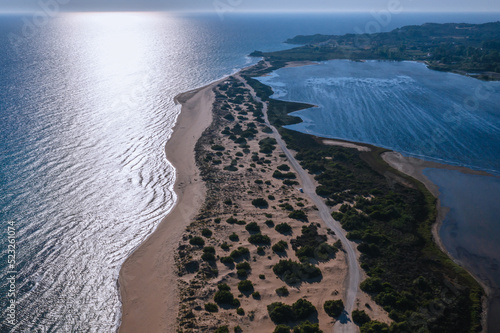 Drone photo of Ionian Sea and Korission lagoon, Corfu Island in Greece photo