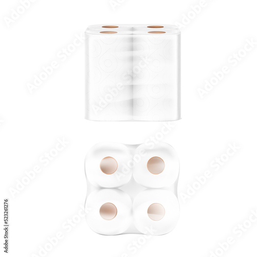 Kitchen towels package mockup. Vector illustration isolated on white background. Front and up view. Can be use for template your design, presentation, promo, ad. EPS10.	