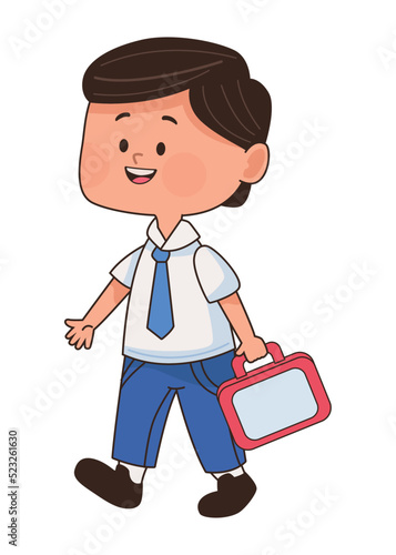 little student boy with lunch box photo