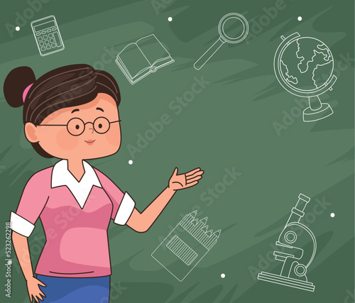 female teacher with chalkboard