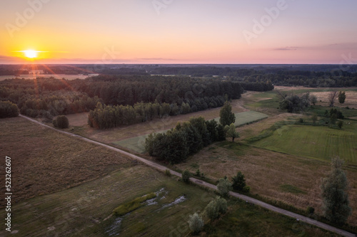 Sunset view in Wegrow County in Mazowsze region of Poland