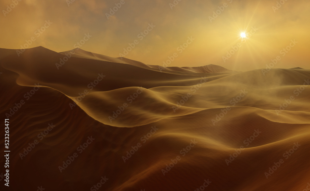 Sand dunes Sahara Desert at sunset - obrazy, fototapety, plakaty 