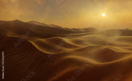 Print op canvas Sand dunes Sahara Desert at sunset