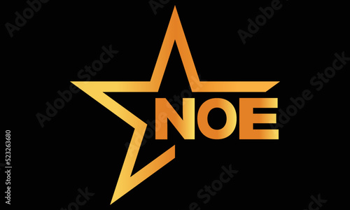 NOE golden luxury star icon three letter logo design vector template. royal logo | luxury logo | jewelry logo | premium logo | iconic logo | Victoria logo |