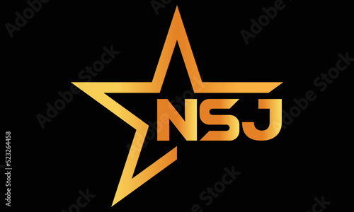 NSJ golden luxury star icon three letter logo design vector template. royal logo | luxury logo | jewelry logo | premium logo | iconic logo | Victoria logo |