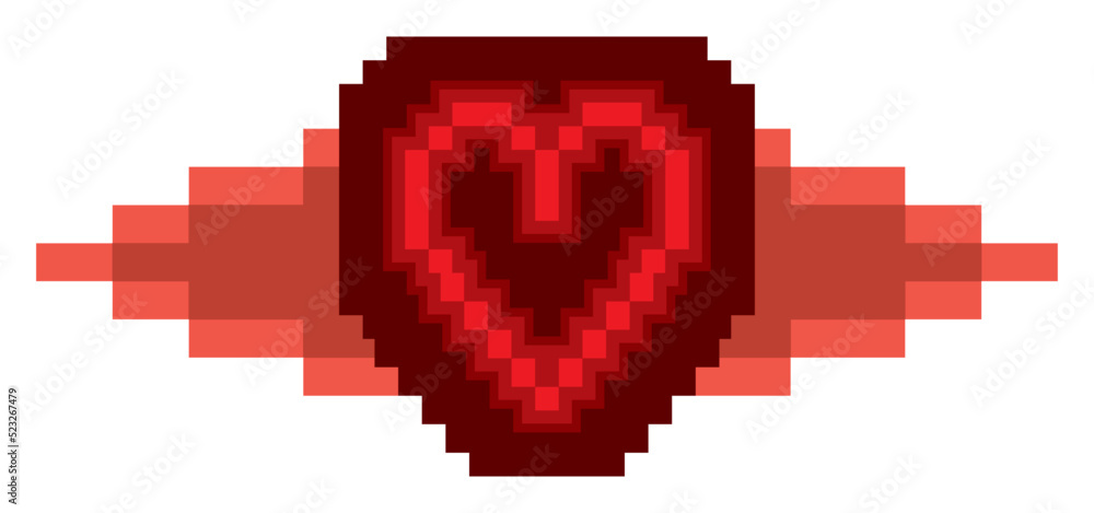 Fototapeta premium Red heart soaked in blood in pixel art style, Vector illustration