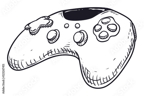 Video game controller in hand drawn style, Vector illustration