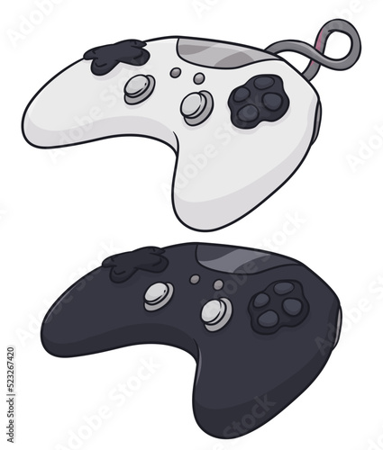Two version of gamepads one with cable and other wireless, Vector illustration