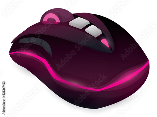 Gaming computer mouse with pink LED lights, Vector illustration