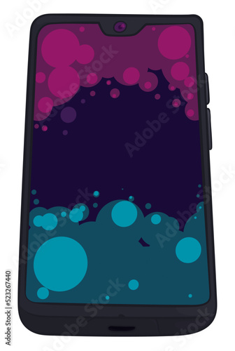 Modern cellphone with bubbly and colorful screensaver, Vector illustration