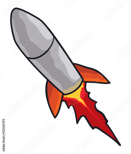Flying rocket with firewake trail, Vector illustration