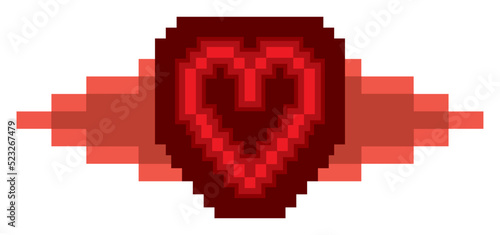 Red heart soaked in blood in pixel art style, Vector illustration