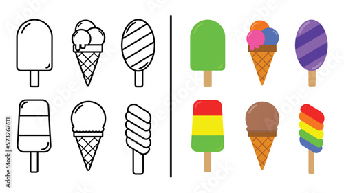 Ice cream coloring book outline