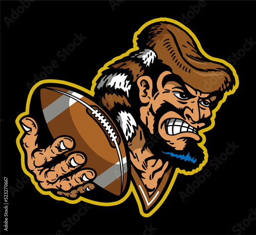 Vászonkép rugged pioneer mascot holding football for school, college or league