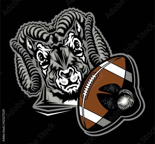 mean ram mascot holding football for school, college or league