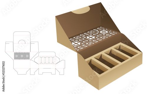 stenciled box die cut template and 3D mockup