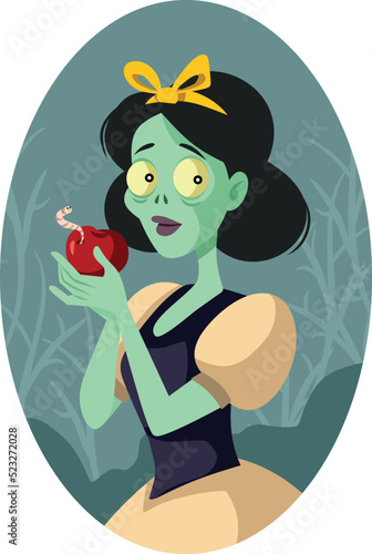 Halloween Zombie Princess Holding an Apple Vector Cartoon Illustration. Sinister character from a horror fairytale story with monsters 
