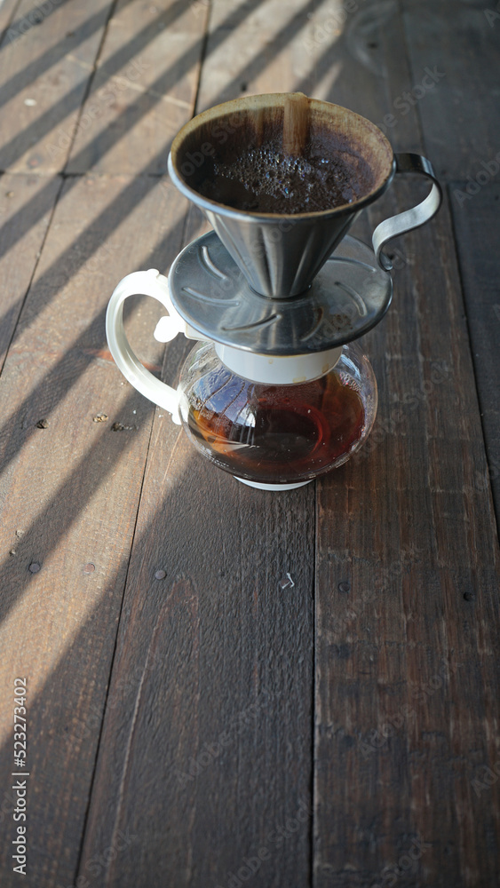 Drip coffee by using coffee beans in the cafe Drip coffee by using coffee beans in the cafe