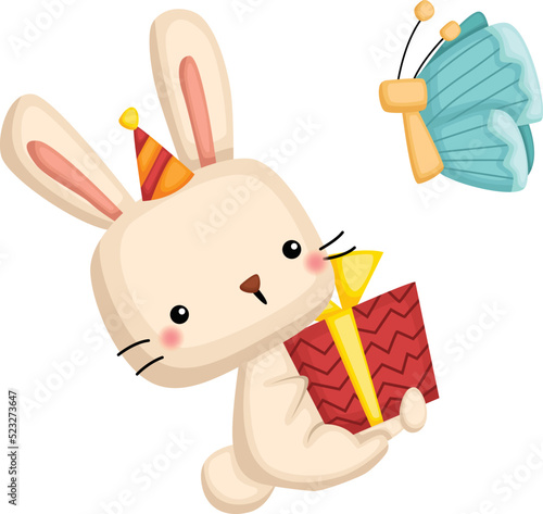 a vector of a cute rabbit holding a birthday present