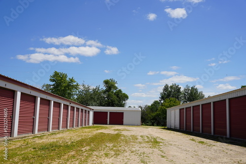 Red storage unit buildings site 