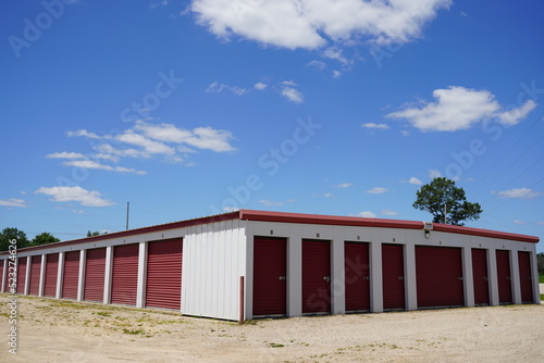 Red storage unit buildings site 