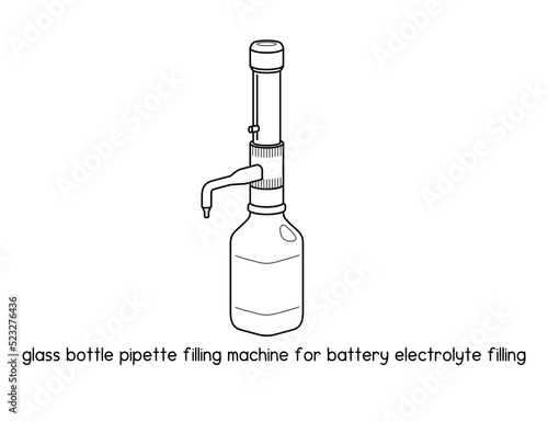 manual small glass bottle pipette filling machine for battery electrolyte filling diagram for experiment setup lab outline vector illustration