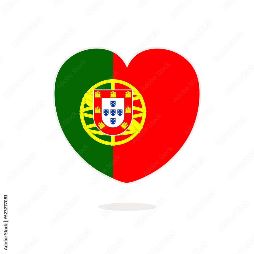 Flag of Portugal in the shape of a heart. Portugal flag vector illustration Flag of Portugal in the shape of a heart. Portugal flag vector illustration