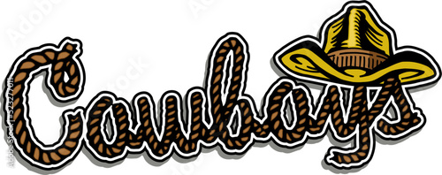 cowboys rope team design with cowboy hat for sports, college, school or league
