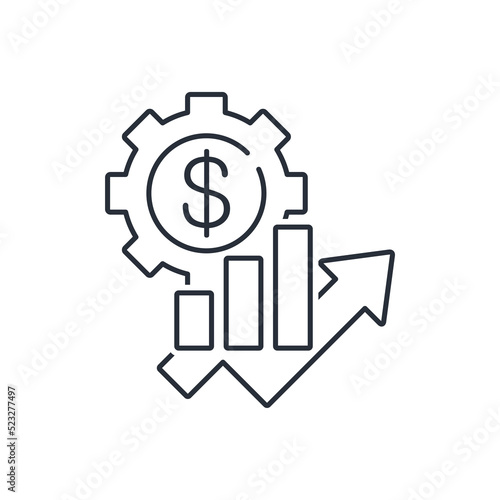 Financial mechanism and chart up. Effective investment. Profit growth. Vector linear icon isolated on white background.