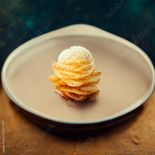 Vanilla ice cream with crisps