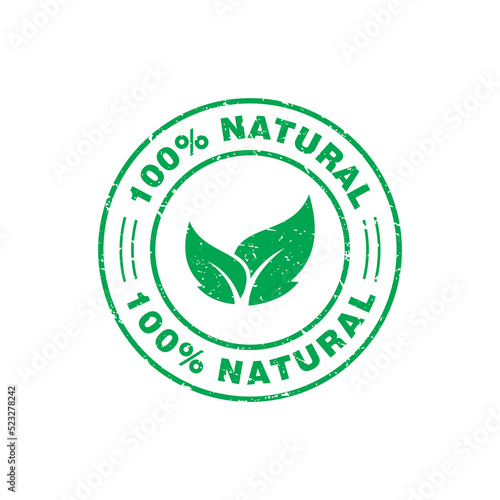 Abstract Green Grungy 100% Natural Rubber Stamp Sign Vector, 100 Percent Natural Label Design Template