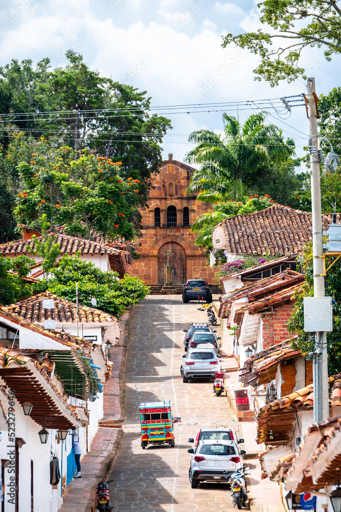 street view of barichara colonial town, colombia