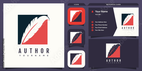 Feather logo with creative design premium vector