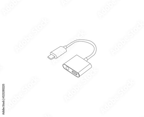 mobile charger converter vector line art. Headphone converter Vector Art. USB converter lustration. Wireless charger converter.