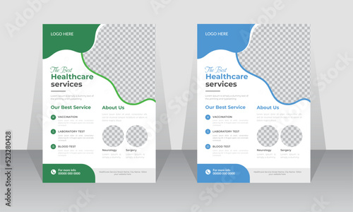 Medical healthcare flyer template or poster design, leaflets for printing vector layout a4 size