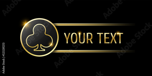 Clubs sign on round button. Ui element for mobile app or web site. Vector set of four casino or poker themed navigation panels on black background.