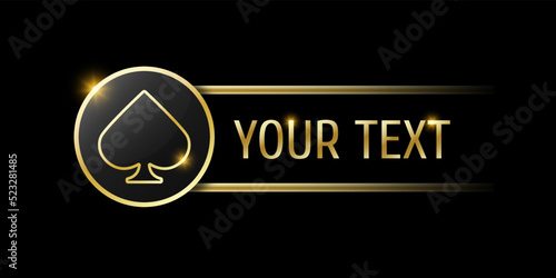 Spades sign on round button. Ui element for mobile app or web site. Vector set of four casino or poker themed navigation panels on black background.